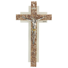 Crucifijo vidrio de Murano doble marmóreo ceniciento 16x8 cm