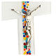 White crucifix with colourful murrine, Murano glass, 13.5x9 in s2