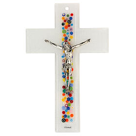 Crucifixo vidro de Murano decoração colorida murrina 35x20 cm