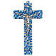 Crucifix en verre de Murano murrine bleues effet miroir 35x20 cm s1