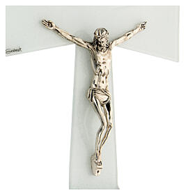 Bell-mouthed crucifix, white and silver Murano glass, 13.5x8 in