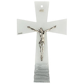 Crucifixo vidro de Murano branco efeito ondulado 34x20 cm