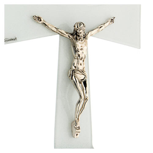 Crucifixo vidro de Murano branco efeito ondulado 34x20 cm 2