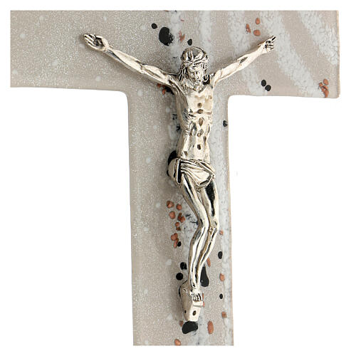 Crucifijo de vidrio de Murano hoja plata hielo 35x20 cm 2