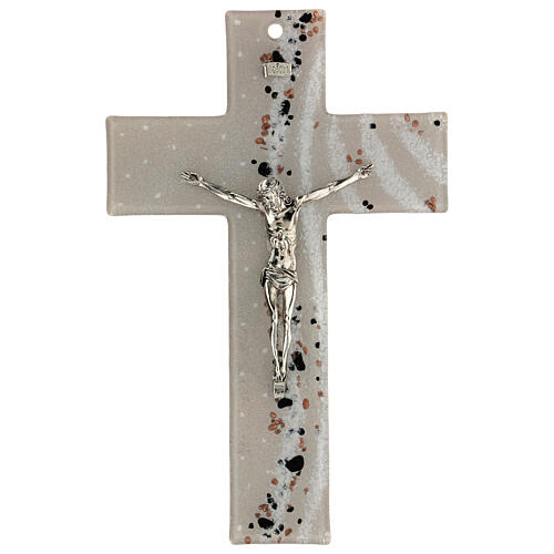 Crucifix in Murano glass with ice silver leaf 35x20cm 1