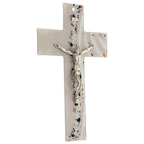 Crucifix in Murano glass with ice silver leaf 35x20cm 3