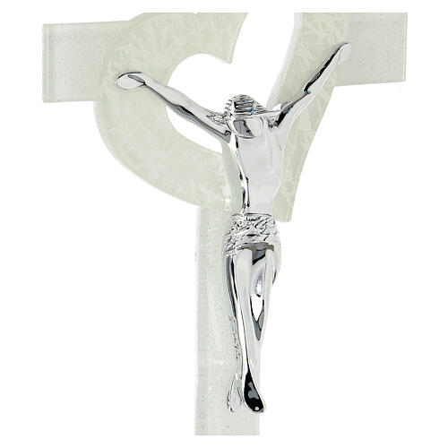 Crucifix verre de Murano coeur ajouré blanc 25x15 cm 2