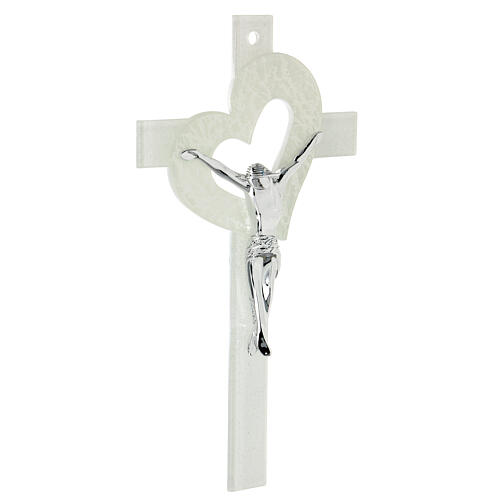 Crucifix verre de Murano coeur ajouré blanc 25x15 cm 3