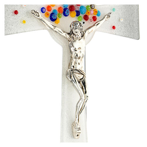 Bell-mouthed silver crucifix with colourful murrine, Murano glass, 13.5x8 in 2