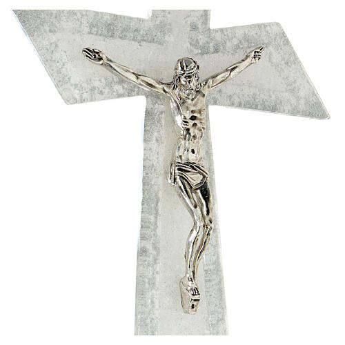 Modern crucifix with diagonal edges, silver Murano glass, 13.5x9 in 2