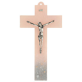 Pink crucifix with silver tinge, Murano glass, 7x3.5 in