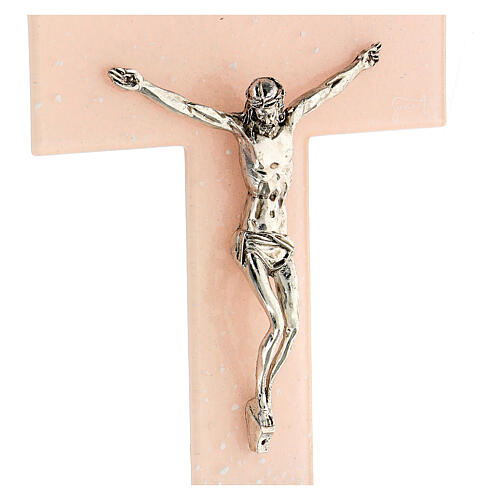 Pink crucifix with silver tinge, Murano glass, 7x3.5 in 2