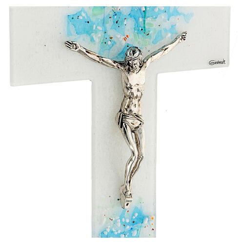 Murano glass cross crucifix white acqua 35x20 cm 2