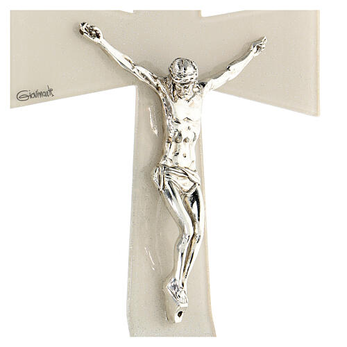 Bell-mouthed crucifix, dove grey and silver Murano glass, 13x8 in 2