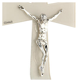 Crucifixo vidro de Murano linha Estrela-do-Mar cor pérola, decoração ondulada 35x20 cm
