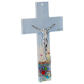 Murano glass crucifix, 6 in, multicoloured with flowers and Naples