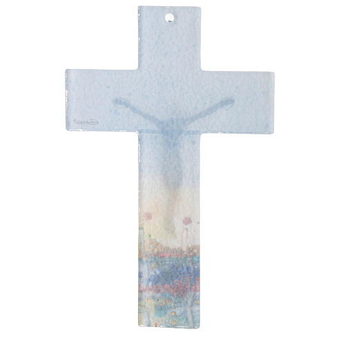 Murano glass crucifix, 6 in, multicoloured with flowers and Naples 3