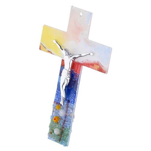 Murano glass crucifix, 6 in, multicoloured with flowers and Naples 2