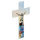 Crucifix verre Murano 16 cm multicolore fleurs blanches silhouette Naples s2