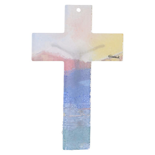 Crocifisso vetro Murano 16 cm multicolore fiorellini Napoli 3