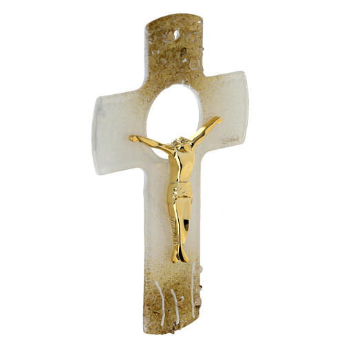 Murano glass crucifix, 6 in, golden body of Christ 2