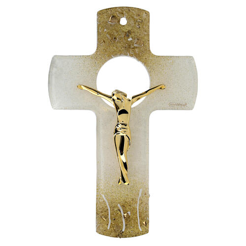 Crocifisso vetro Murano 16 cm Cristo oro 1