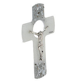 Murano glass crucifix, 6 in, silver body of Christ