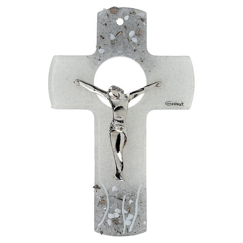 Murano glass crucifix, 6 in, silver body of Christ 1