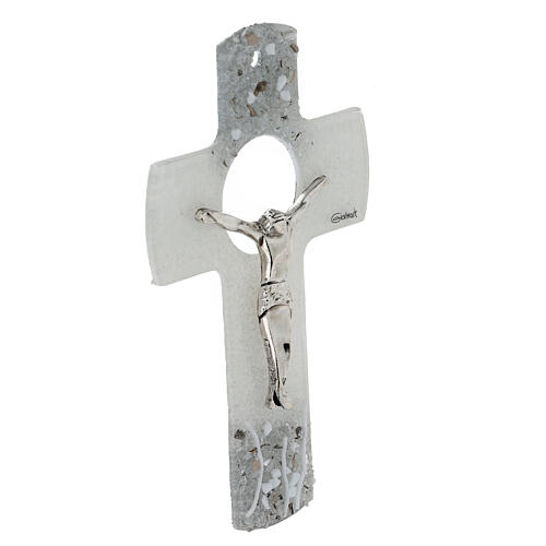 Murano glass crucifix, 6 in, silver body of Christ 2