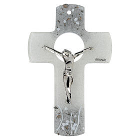 Murano glass crucifix 16 cm with silver rhinestones