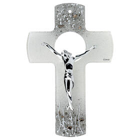 Murano glass crucifix, 10 in, silver body of Christ