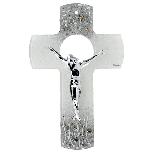 Murano glass crucifix, 10 in, silver body of Christ 1