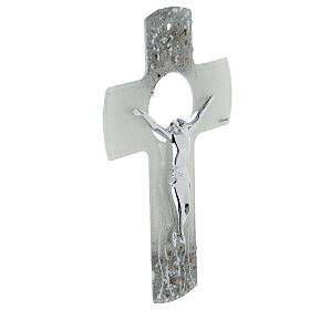 Crucifixo vidro de Murano 25 cm Cristo prata strass