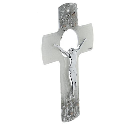 Crucifixo vidro de Murano 25 cm Cristo prata strass 2