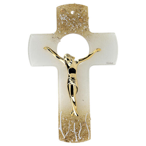 Murano glass crucifix, 10 in, golden body of Christ 1
