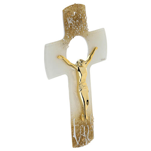 Murano glass crucifix, 10 in, golden body of Christ 2