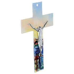 Murano glass crucifix, 10 in, multicoloured with flowers and Naples
