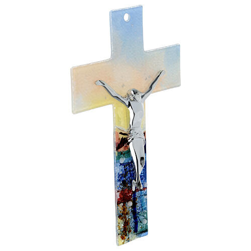 Murano glass crucifix, 10 in, multicoloured with flowers and Naples 2