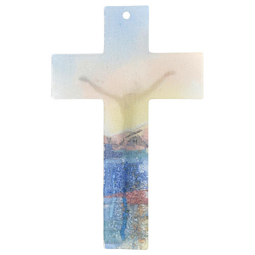 Murano glass crucifix, 10 in, multicoloured with flowers and Naples 3