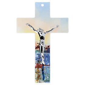 Crucifix verre Murano 25 cm multicolore fleurs Naples