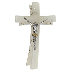 Crucifix courbé double verre Murano 25 cm doré strass