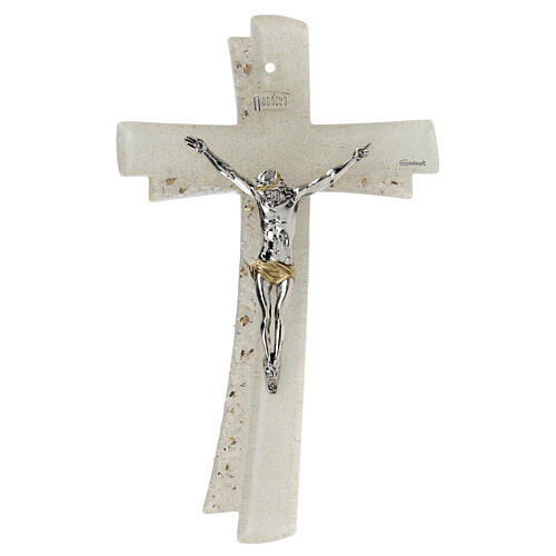 Crucifix courbé double verre Murano 25 cm doré strass 1