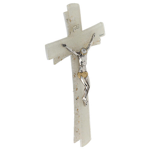 Crucifix courbé double verre Murano 25 cm doré strass 2