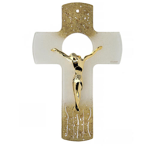 Crocifisso vetro Murano 35 cm Cristo oro 1
