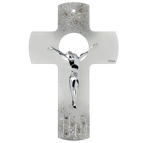Murano glass crucifix, 14 in, silver body of Christ 1