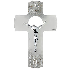 Crucifix verre Murano 35 cm argent strass
