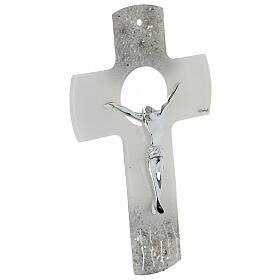 Crucifix verre Murano 35 cm argent strass
