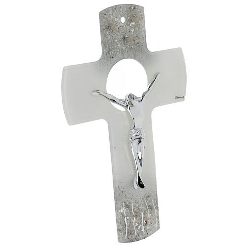 Crucifix verre Murano 35 cm argent strass 2