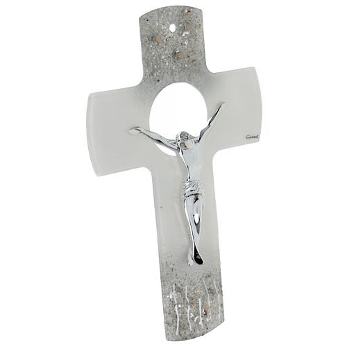 Crucifixo vidro de Murano 34 cm Cristo prateado 2