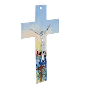 Crucifixo vidro de Murano multicolor 34 cm flores brancas e Nápole